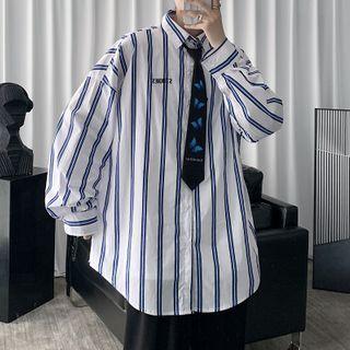 Long-sleeve Striped Letter Printed Shirt