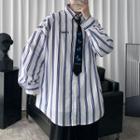 Long-sleeve Striped Letter Printed Shirt
