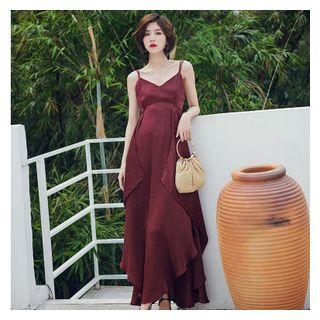 Strappy Open Back Asymmetric Maxi Chiffon Dress