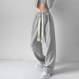 Details Elastic High-waist Straight-cut Sweatpants
