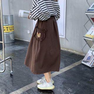 Bear Print Midi A-line Skirt