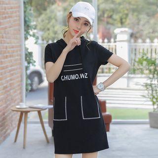 Lettering Short Sleeve Hoodie Dress
