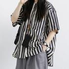 Color Block Pinstriped Over-sized Elbow Sleeve Shirt