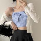 Plaid Bow Camisole Top Blue - One Size