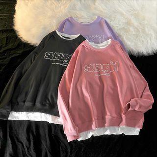 Mock Two Piece Long-sleeve Lettering Sweatshirt