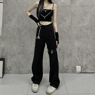 Chain Detail Cropped Camisole Top / Wide Leg Pants / Set