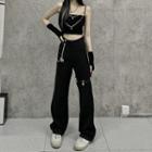 Chain Detail Cropped Camisole Top / Wide Leg Pants / Set