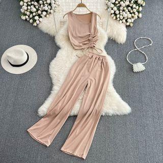 Set: Asymmetrical Tank Top + Wide Leg Pants