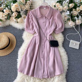 Plain Puff Short-sleeve Dress