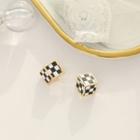 Cube Checker Alloy Earring 1 Pair - S925 Silver Stud - Check - Black & White - One Size