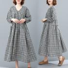 Long-sleeve Checked A-line Midi Dress As Shown In Figure - One Size