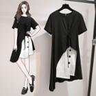 Set: Asymmetric Short-sleeve T-shirt + Buttoned A-line Skirt