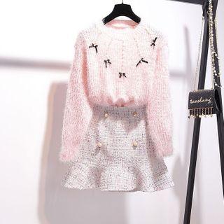 Set: Knit Long-sleeve Sweater + Mini Skirt