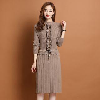 Knit Ruffle Trim Midi A-line Dress