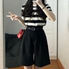 Short-sleeve Striped Knit Top / Loose Fit Shorts