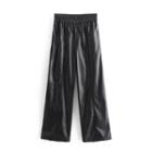 High-waist Faux Leather Wide-leg Pants