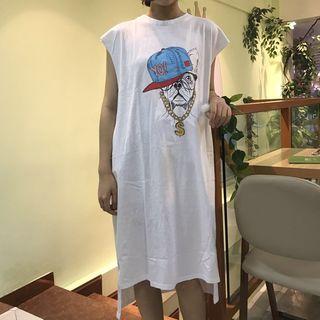 Printed Cap-sleeve Midi T-shirt Dress