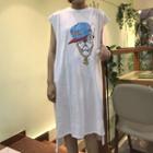 Printed Cap-sleeve Midi T-shirt Dress