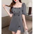 Short-sleeve Square-neck Slit Mini Dress + Shorts