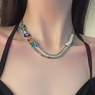 Bead Layered Necklace 1 Pc - Bead Layered Necklace - Silver - One Size