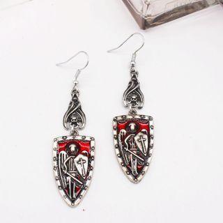 Shield Drop Earring 1 Pair - Shield Drop Earring - Silver & Red - One Size