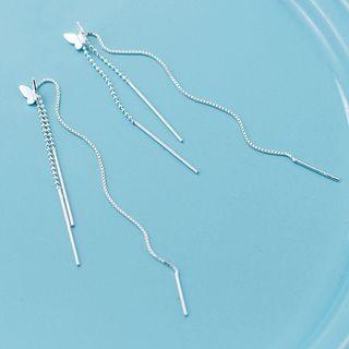 925 Sterling Silver Butterfly Fringed Earring As Shown In Figure - One Size
