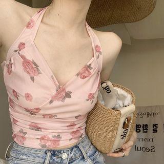 Halter Floral Camisole Top / Cardigan