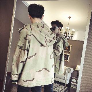 Hooded Camouflage Printed Parka