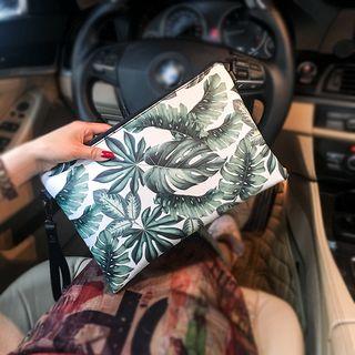 Leaf Print Faux Leather Clutch Leaf - One Size