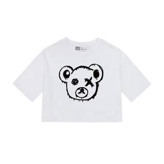 Short-sleeve Bear Printed Cropped T-shirt White - One Size