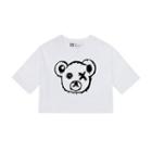 Short-sleeve Bear Printed Cropped T-shirt White - One Size
