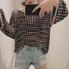 Long Sleeve Color Block Open Knit Top