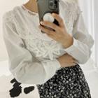 Lace-collar Cotton Top Ivory - One Size