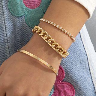 Set: Rhinestone Alloy Bracelet + Chunky Chain Alloy Bracelet + Rhinestone Alloy Bangle