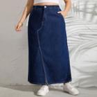 Plus Size High Waist Denim Maxi Skirt