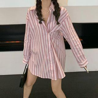 Striped Shirred Shirt Stripes - Pink & White - One Size
