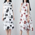 Print Sleeveless Collared Chinese Knot Button Dress