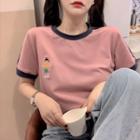 Two Tone Short-sleeve Embroidered T-shirt