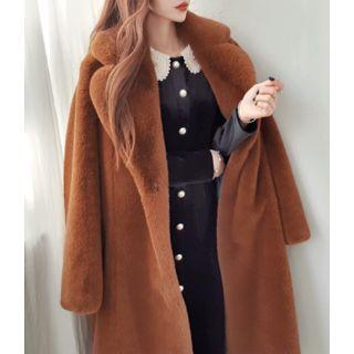 Notched-lapel Faux-fur Coat Brown - One Size