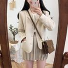 Single-breasted Blazer / Pleated Skirt / Floral Long-sleeve Midi A-line Dress