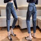 High-waist Color Block Slim Fit Jeans