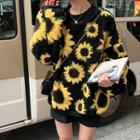 Floral Printed Sweater Sunflower - One Size