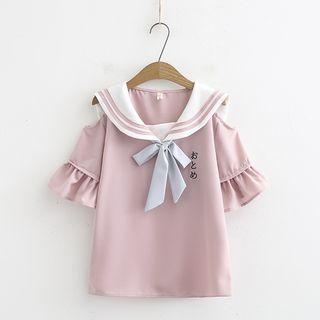 Sailor Collar Ruffle Trim T-shirt