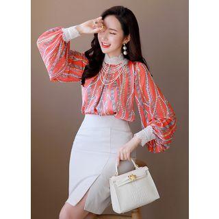 Laced Scarf-pattern Blouse