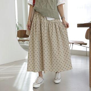 Band-waist Corduroy Long Flare Skirt