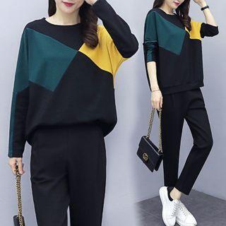 Set: Color Block Sweatshirt + Harem Pants