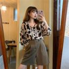 Set: Leopard Print Shirt + Wide-leg Shorts