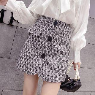 High-waist Tweed A-line Skirt