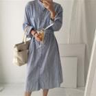 Striped Midi Shirt Dress With Sash