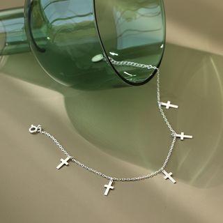925 Sterling Silver Cross Anklet Silver - One Size